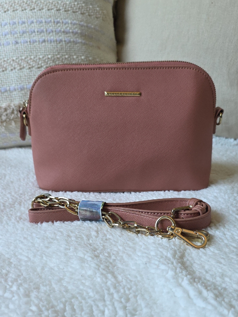 Pierre Cardin Blush Pink Crossbody Bag with Gold Chain Strap